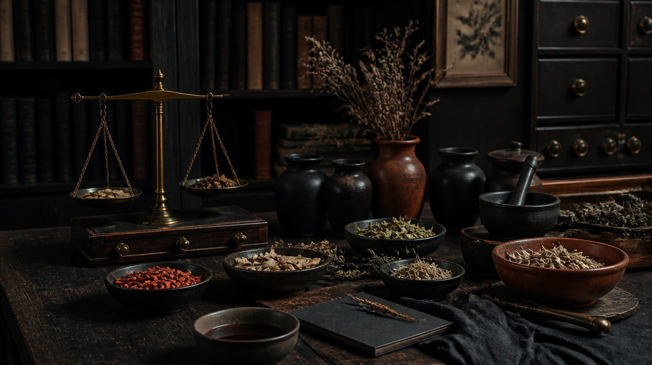 A quiet health workshop setting with a copper body figure, notebook, and warm lighting.